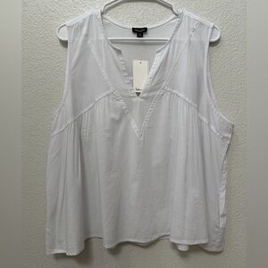 Splendid White V-Neck Sleeveless Flowy Blouse, Cotton Blend, Women’s Large, NWT